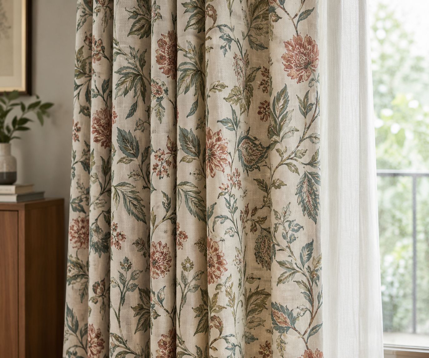 Printed floral curtain fabric close-up